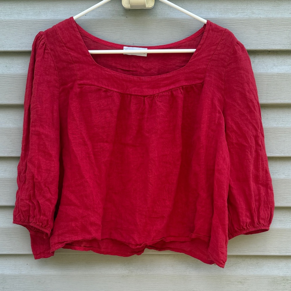 Civico 51 | Made in Italy Linen Red Cropped Fit Top size Extra Large